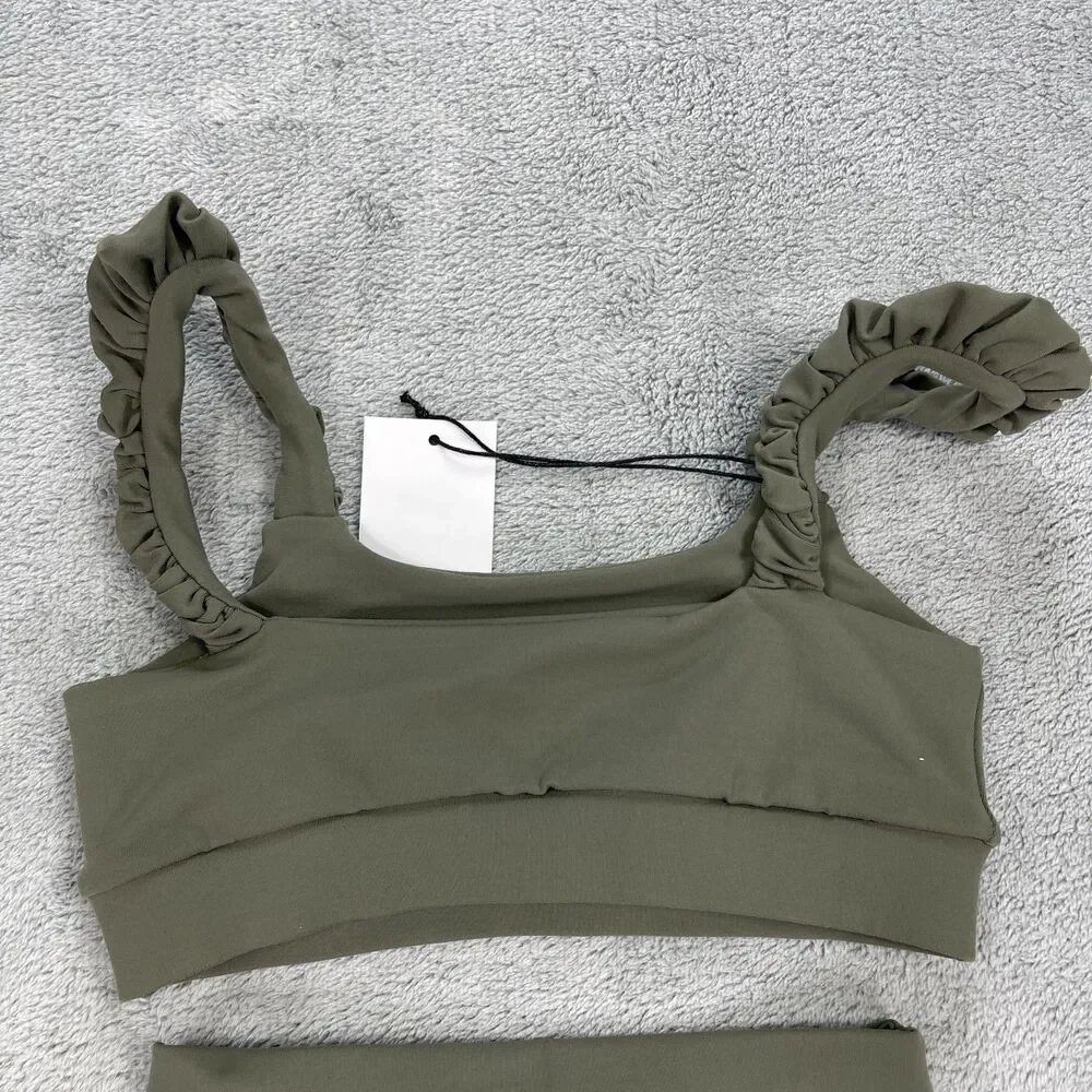 925 Fit Submarine 2 Piece Leggings And Bra Set Girls 12 Sage Green Skinny Leg